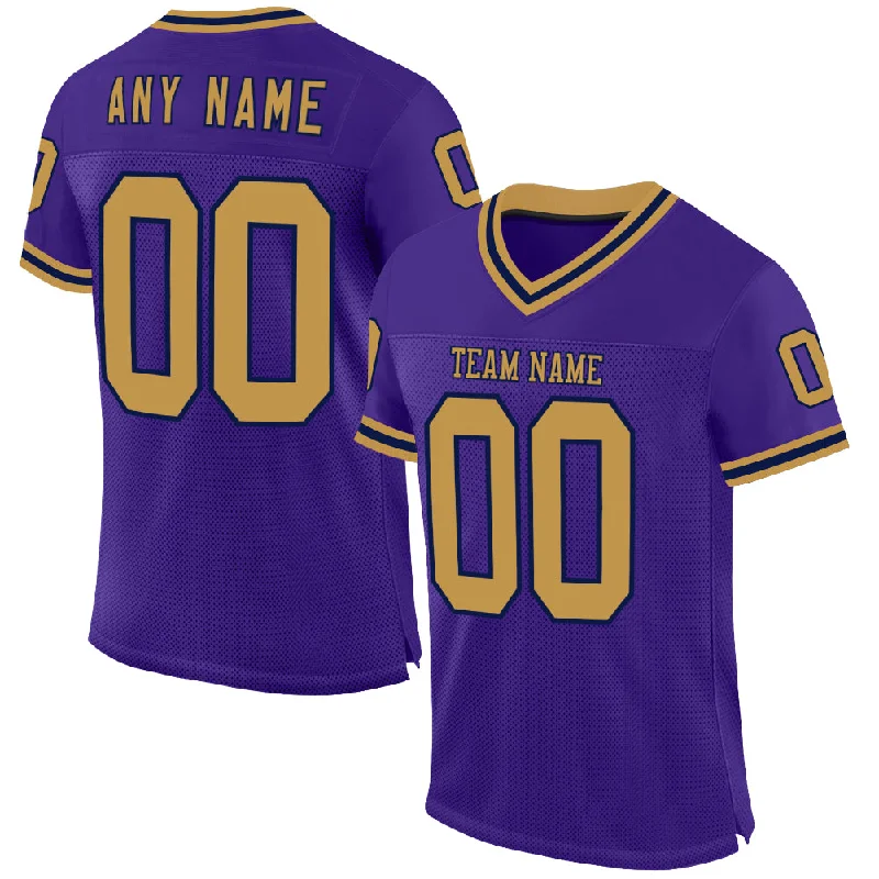 Football Jersey With Red And Blue-Custom Purple Old Gold-Navy Mesh Authentic Throwback Football Jersey