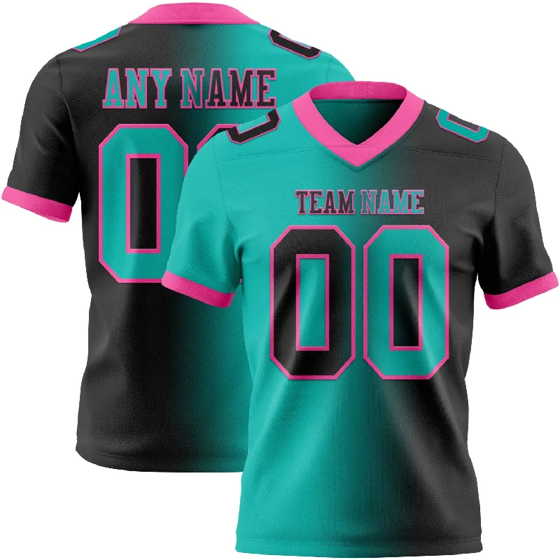 Football Jersey With Iconic Number-Custom Black Aqua-Pink Mesh Authentic Gradient Fashion Football Jersey