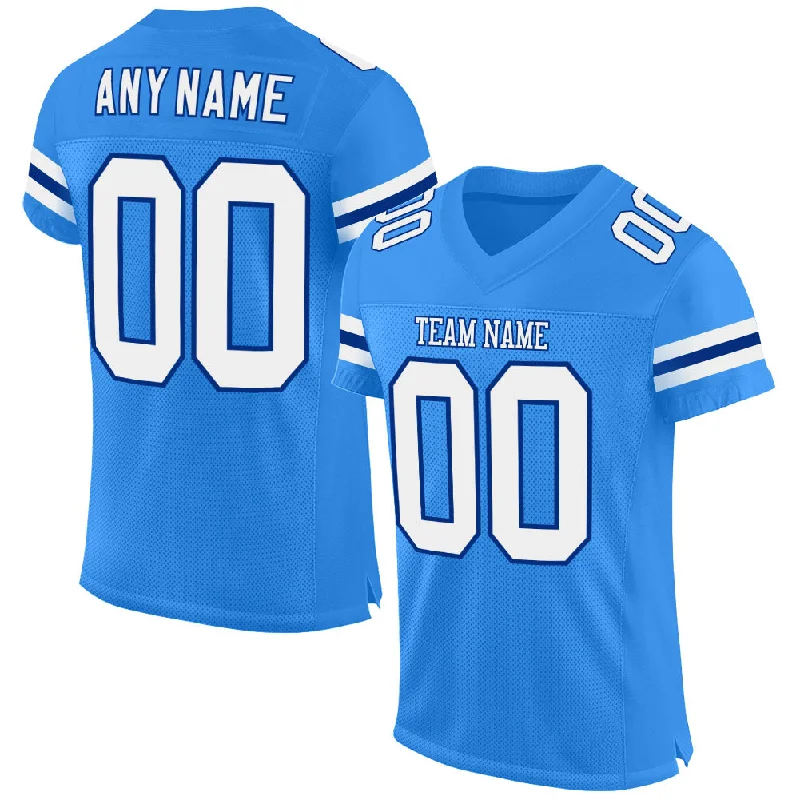 Football Jersey With Shock-Absorbing Padding-Custom Powder Blue White-Royal Mesh Authentic Football Jersey