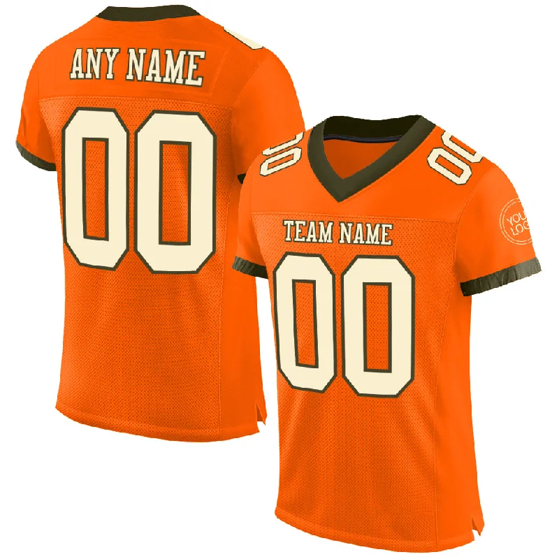 Football Jersey With Tournament Logo-Custom Orange Cream-Olive Mesh Authentic Football Jersey