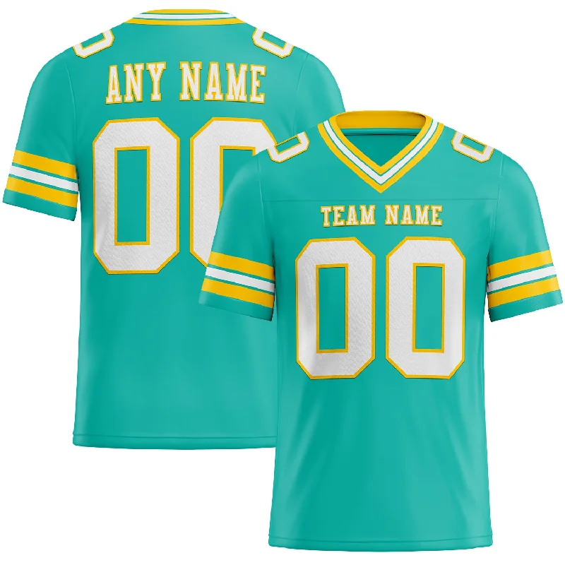 Football Jersey With Streetwear Influence-Custom Aqua White-Yellow Mesh Authentic Football Jersey