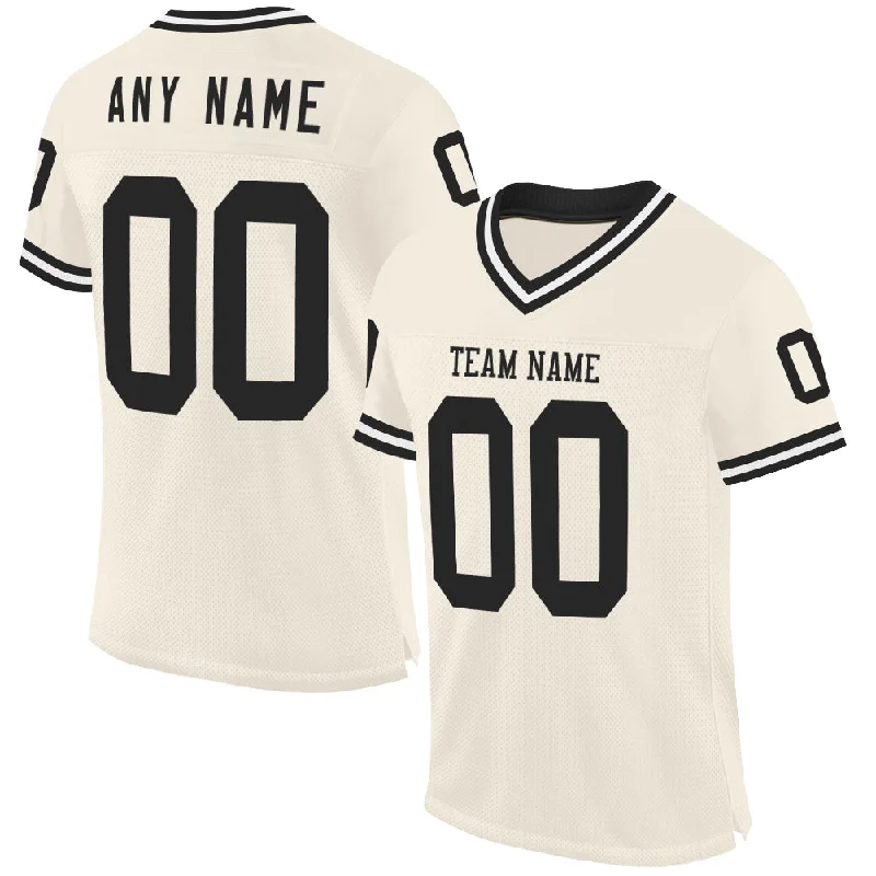 Football Jersey With Ultra-Lightweight Feel-Custom Cream Black-White Mesh Authentic Throwback Football Jersey