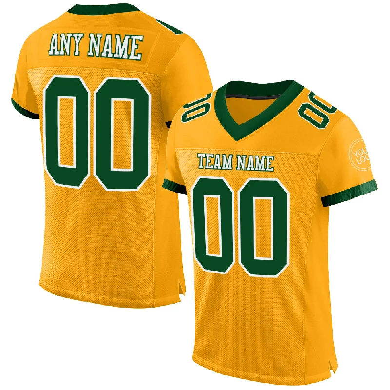 Football Jersey With Subtle Logos-Custom Gold Green-White Mesh Authentic Football Jersey