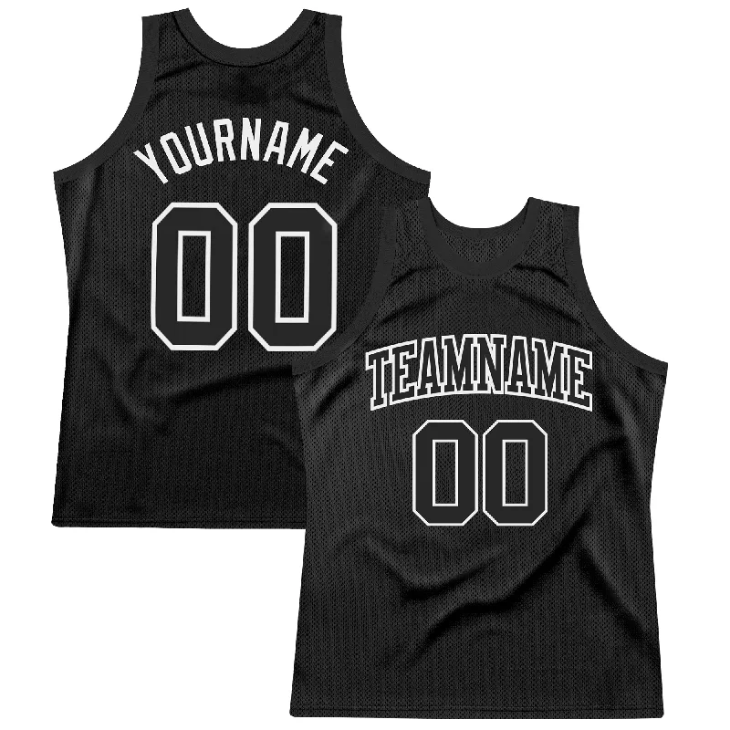 Basketball Jersey With Secure Zip Pocket-Custom Black White Authentic Throwback Basketball Jersey