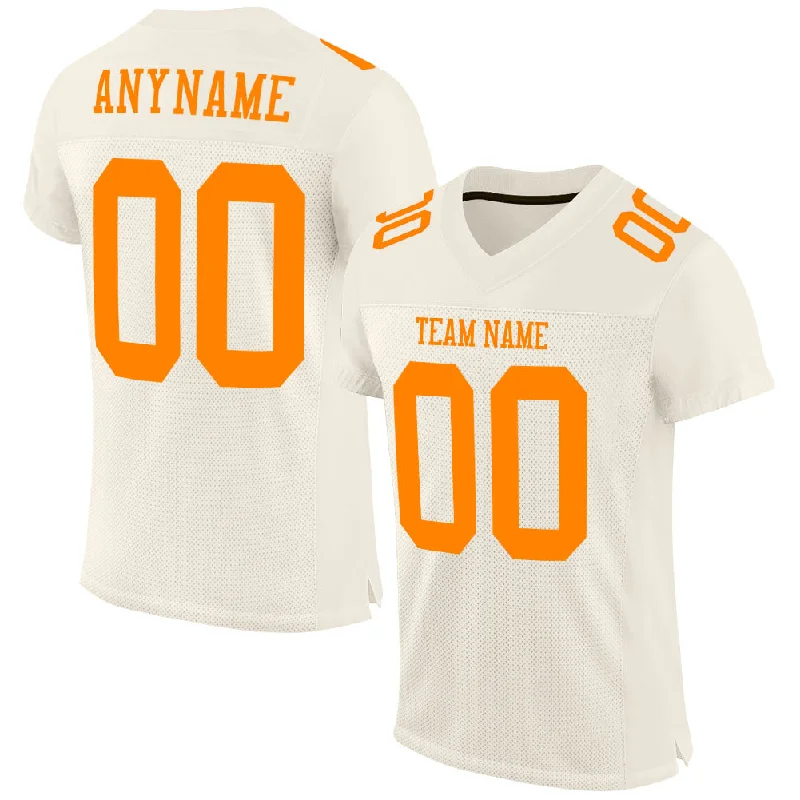 Football Jersey With High School Team Logos-Custom Cream Bay Orange Mesh Authentic Football Jersey