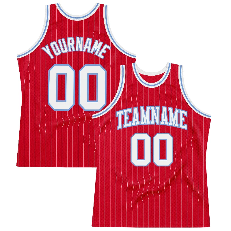 Basketball Jersey With Sportswear Aesthetic-Custom Red White Pinstripe White-Light Blue Authentic Basketball Jersey