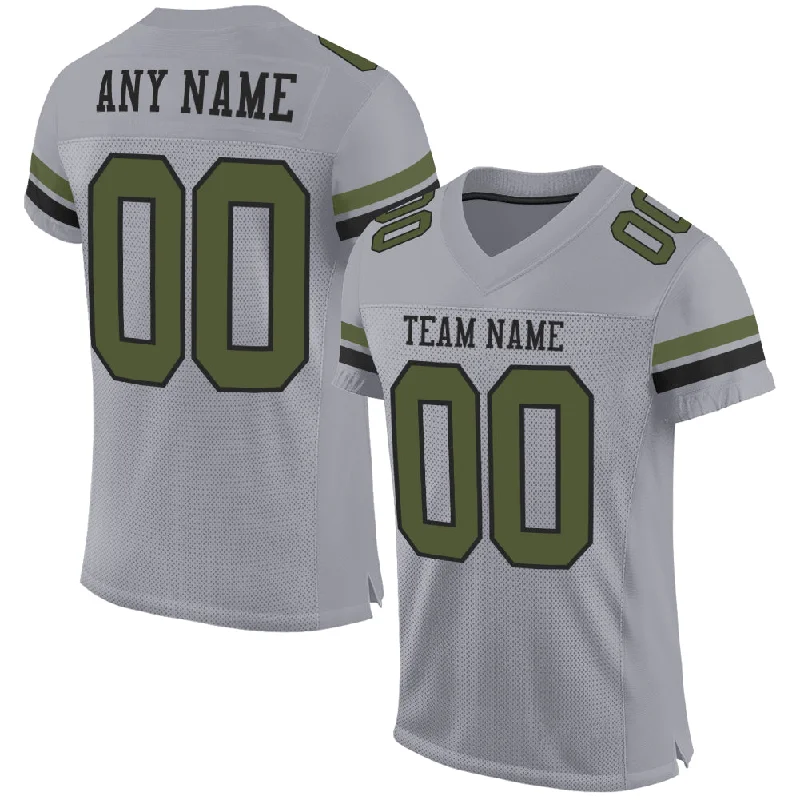 Football Jersey With Tie-Dye Design-Custom Gray Olive-Black Mesh Authentic Football Jersey