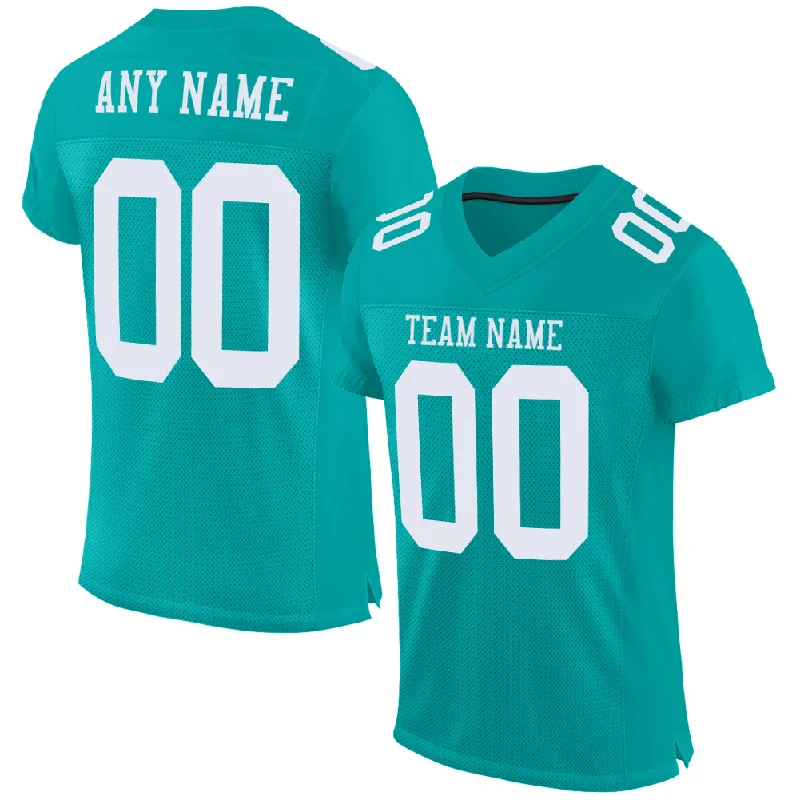 Football Jersey With Graffiti Design-Custom Aqua White Mesh Authentic Football Jersey