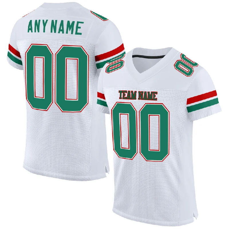 Football Jersey With No-Chafe Seams-Custom White Kelly Green-Red Mesh Authentic Football Jersey