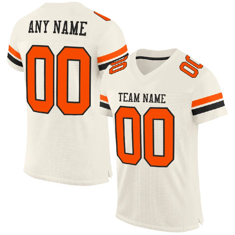 Football Jersey With Player Tribute-Custom Cream Orange-Black Mesh Authentic Football Jersey