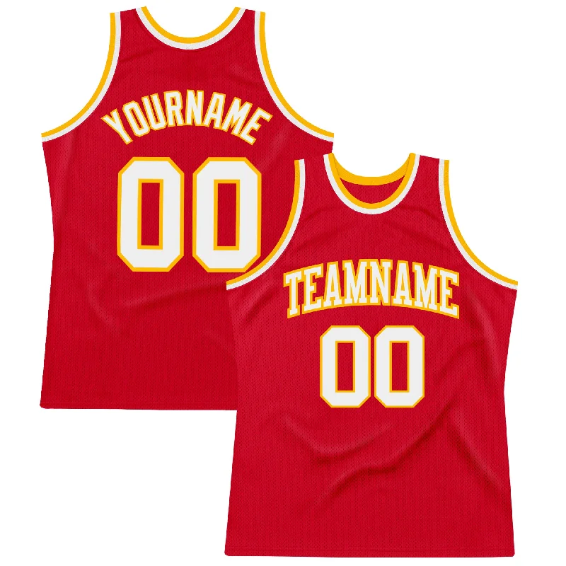 Basketball Jersey With Oversized Fit-Custom Red White-Gold Authentic Throwback Basketball Jersey