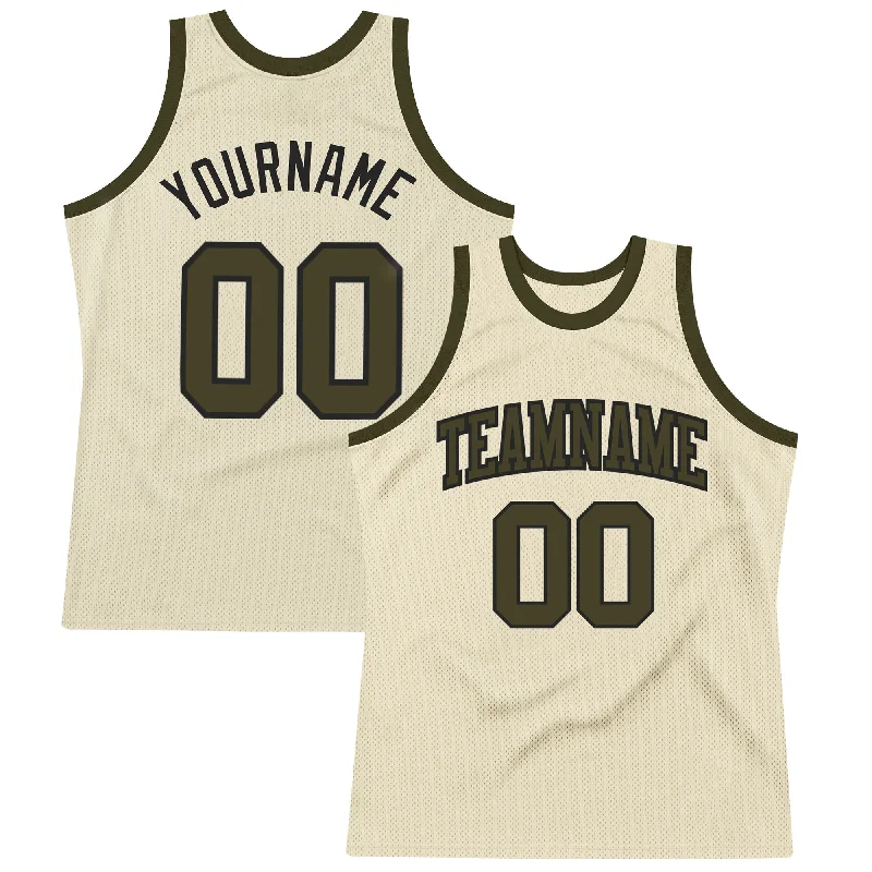 Basketball Jersey With Custom Artwork-Custom Cream Olive-Black Authentic Throwback Basketball Jersey