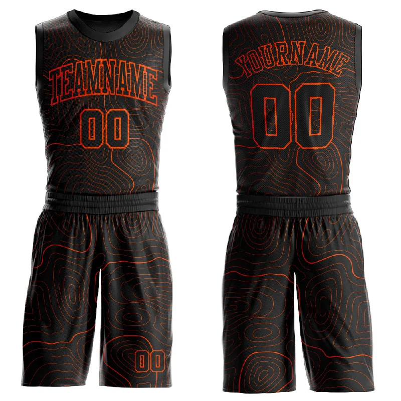 Basketball Jersey With Minimalist Look-Custom Black Orange Round Neck Sublimation Basketball Suit Jersey