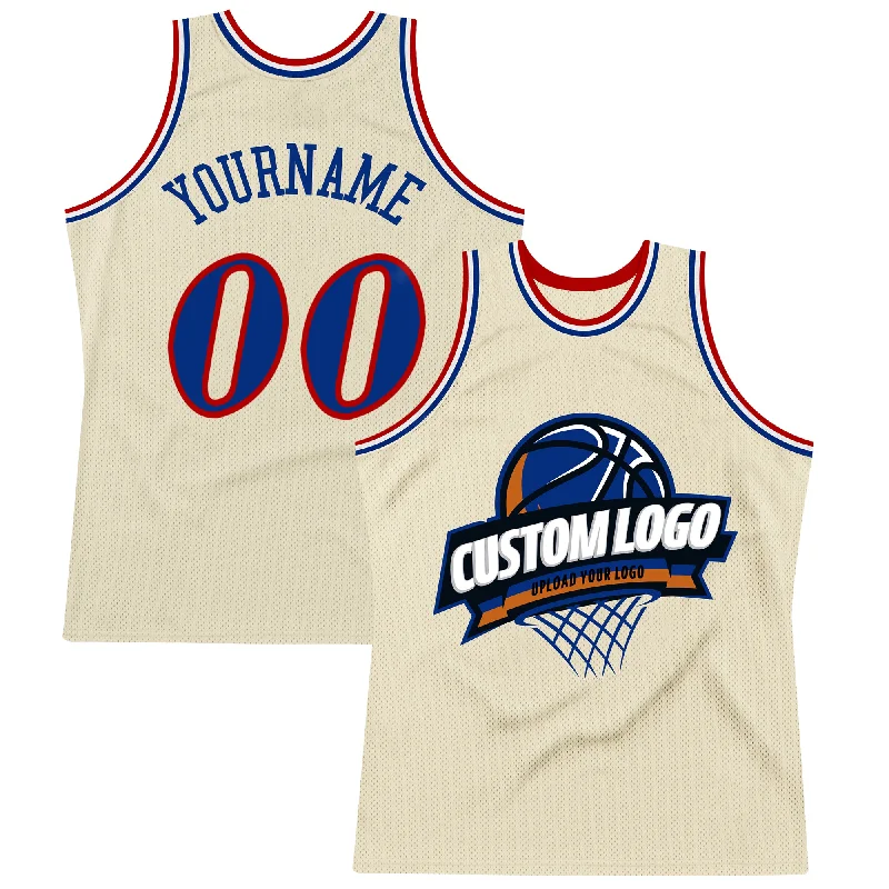 Basketball Jersey With Summer League Theme-Custom Cream Royal Red-White Authentic Throwback Basketball Jersey