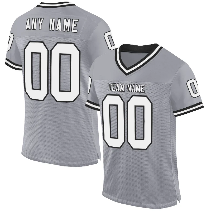 Football Jersey With Inspirational Quotes-Custom Gray White-Black Mesh Authentic Throwback Football Jersey