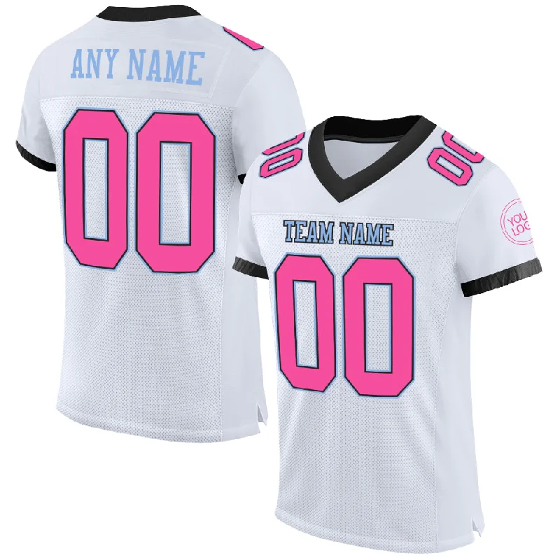 Football Jersey With Built-In Tank Top-Custom White Pink Black-Light Blue Mesh Authentic Football Jersey