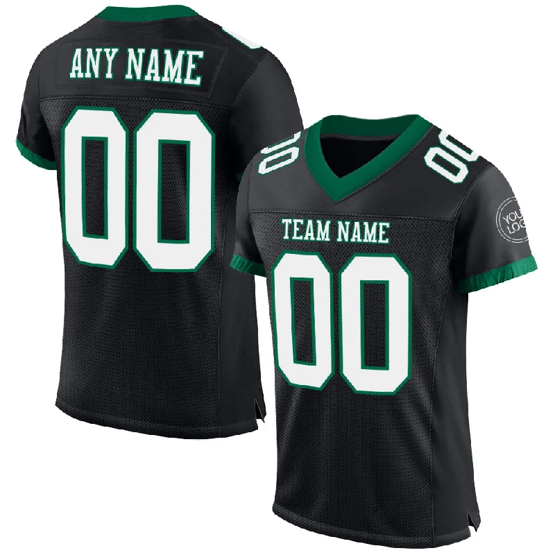 Football Jersey With Bold Lettering-Custom Black White-Kelly Green Mesh Authentic Football Jersey