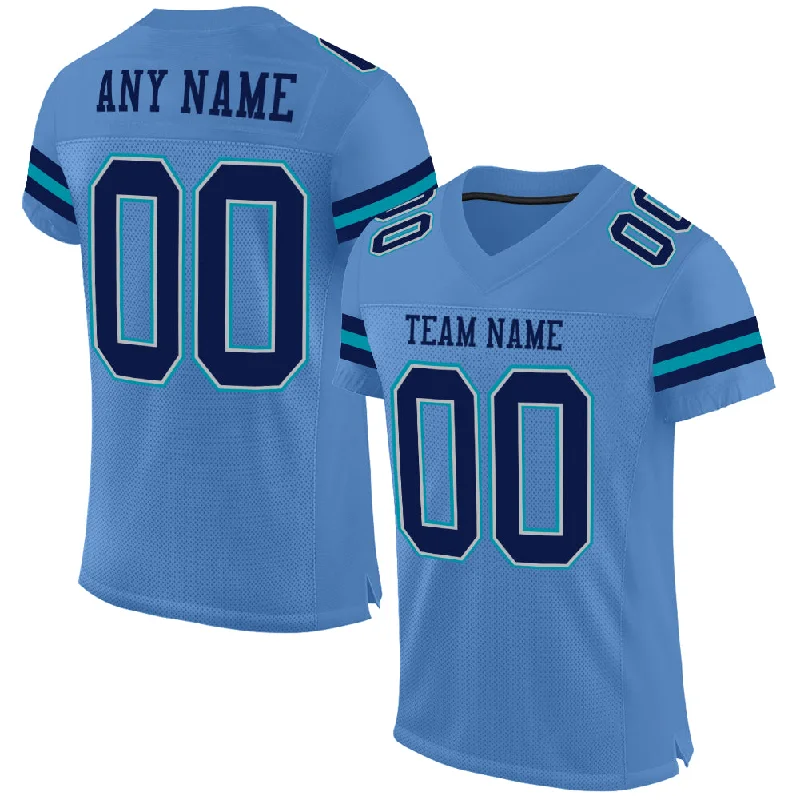 Football Jersey With Full Uniform Set-Custom Powder Blue Navy Gray-Teal Mesh Authentic Football Jersey