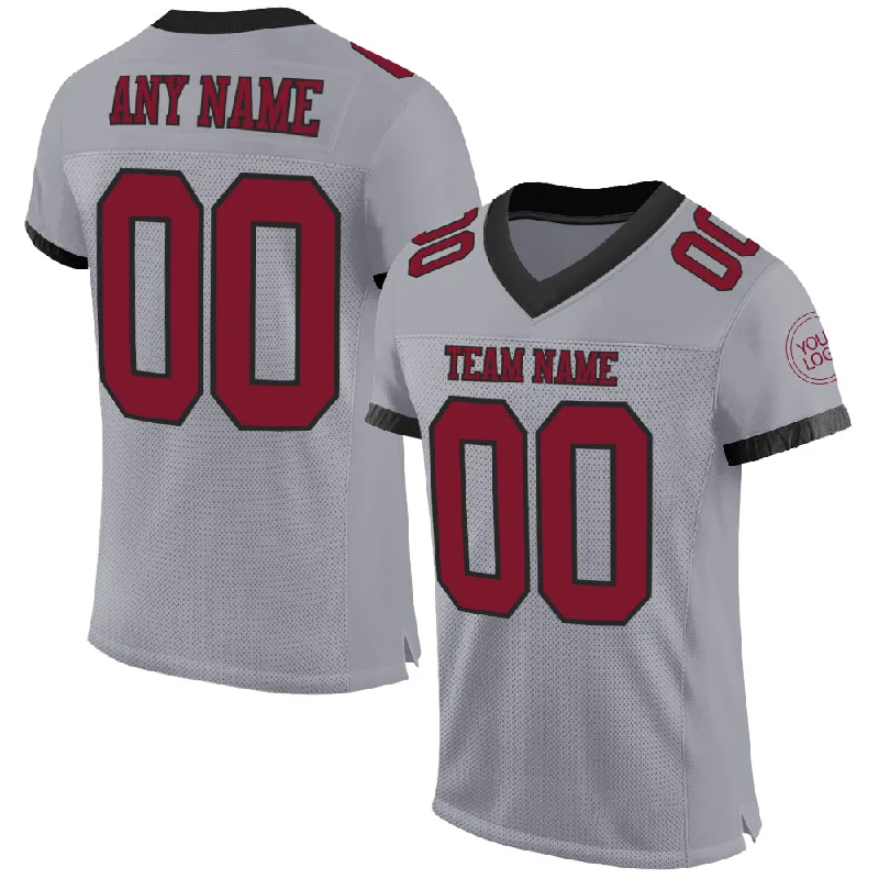 Football Jersey With Hip-Hop Vibe-Custom Gray Crimson-Black Mesh Authentic Football Jersey