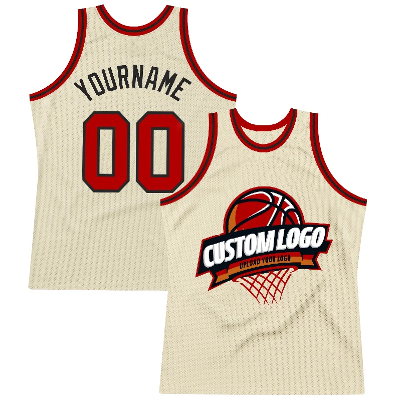 Basketball Jersey With Tournament Logo-Custom Cream Red-Black Authentic Throwback Basketball Jersey