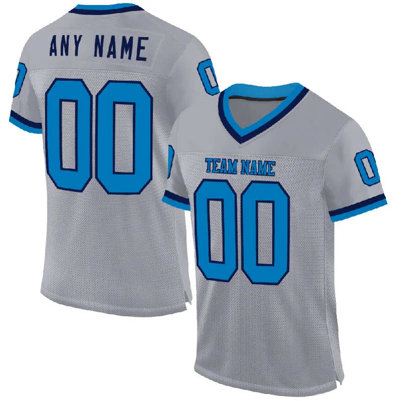 Football Jersey With Minimalist Look-Custom Gray Blue-Navy Mesh Authentic Throwback Football Jersey