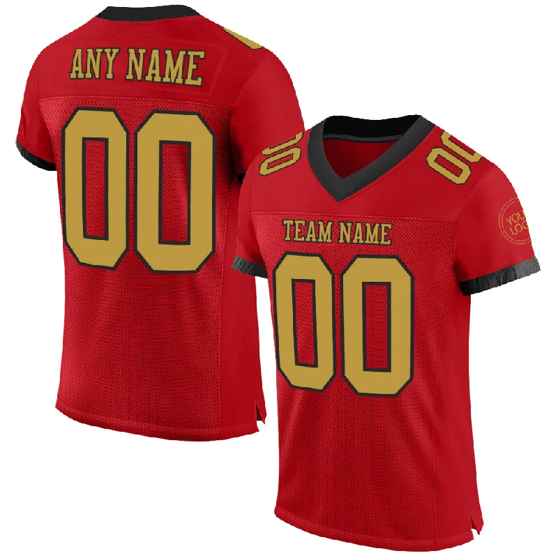 Football Jersey With Motion-Flex Tech-Custom Red Old Gold-Black Mesh Authentic Football Jersey