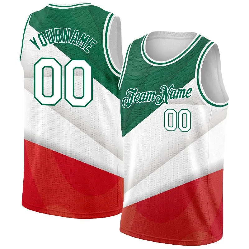 Basketball Jersey With Comic Book Graphics-Custom Kelly Green White-Red 3D Mexico Authentic Basketball Jersey