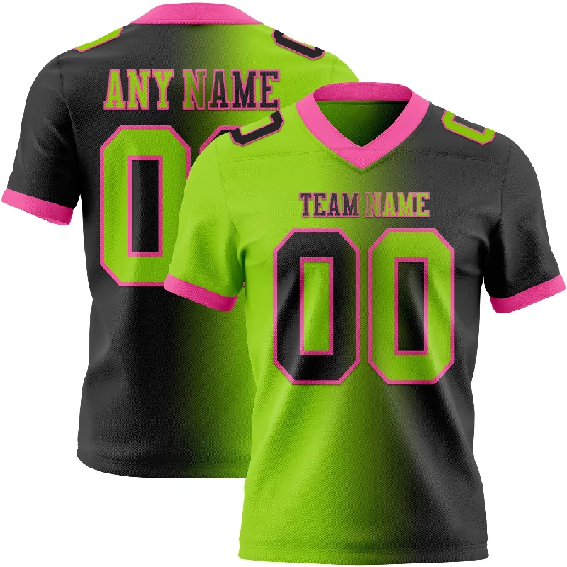 Football Jersey With Team Spirit-Custom Black Neon Green-Pink Mesh Authentic Gradient Fashion Football Jersey