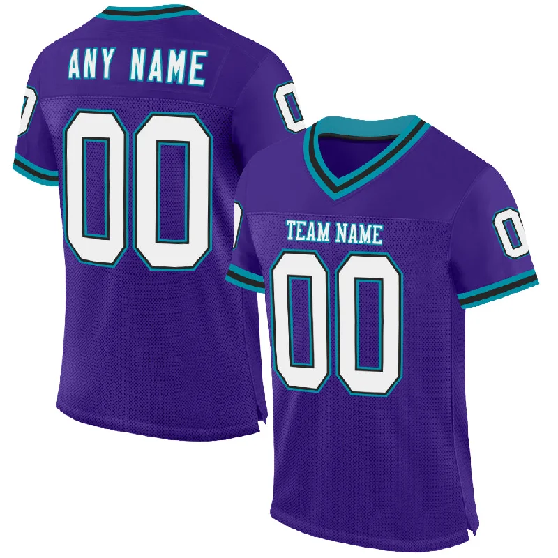 Football Jersey With Flag Football Theme-Custom Purple Black-Teal Mesh Authentic Throwback Football Jersey