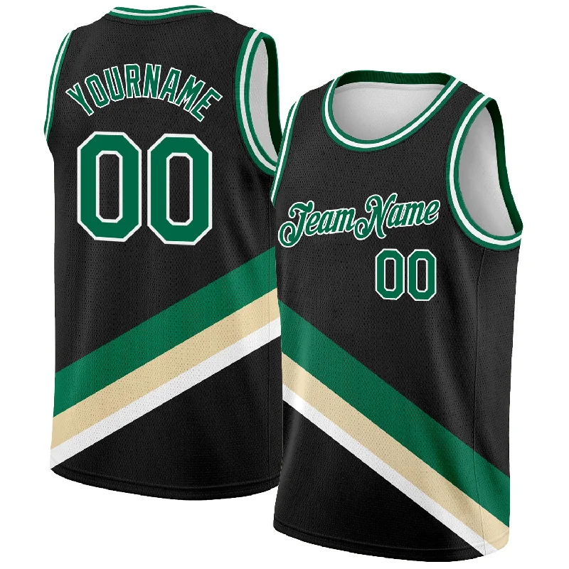 Basketball Jersey With Classic NBA Style-Custom Black Kelly Green-Cream Modern Authentic City Edition Basketball Jersey