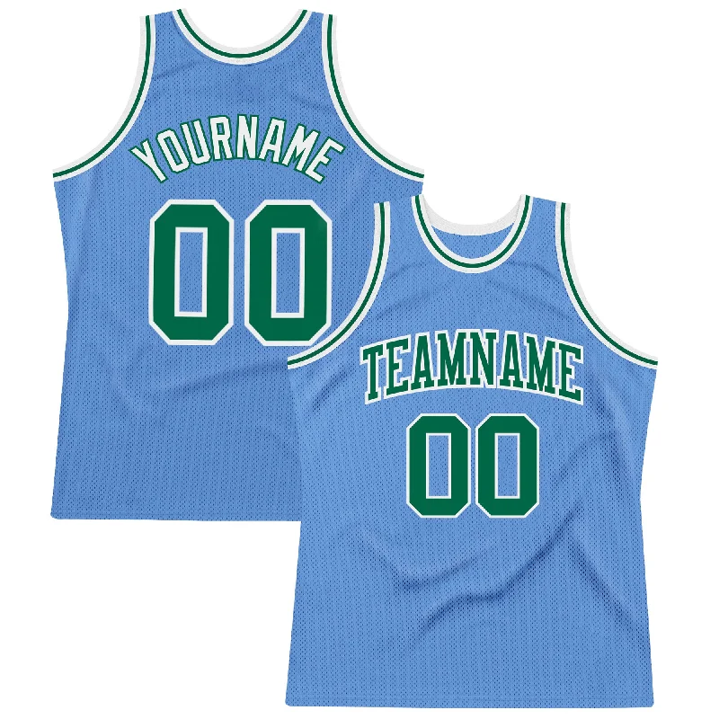 Basketball Jersey With Fade-Resistant Print-Custom Light Blue Kelly Green-White Authentic Throwback Basketball Jersey