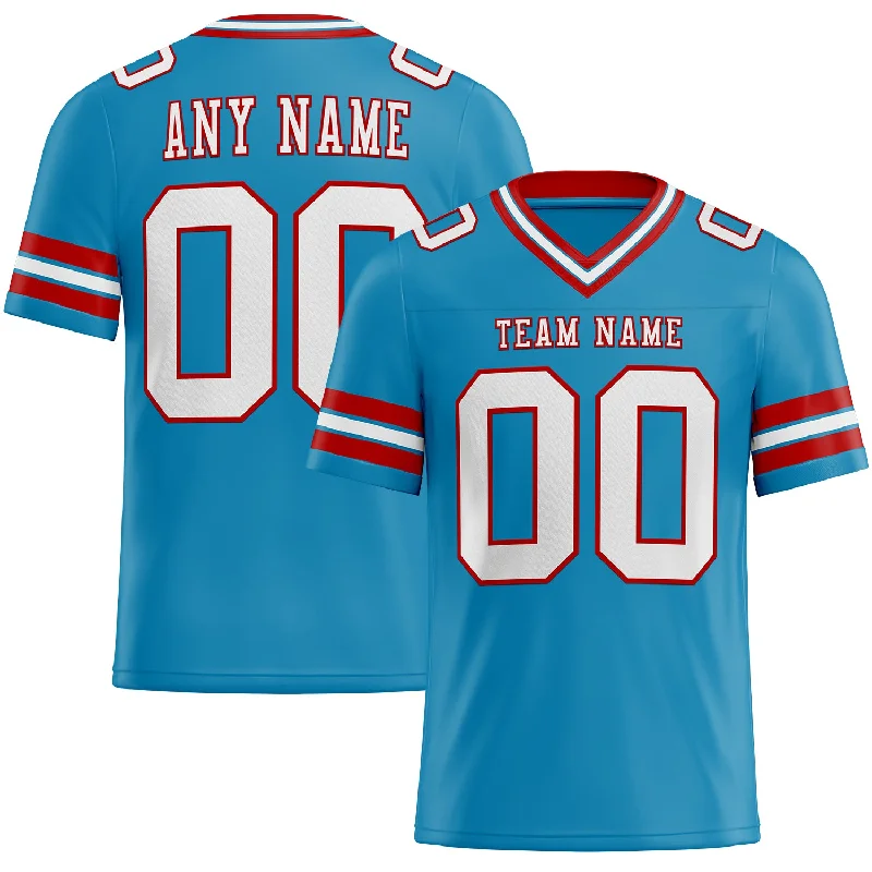 Football Jersey With Moisture-Wicking Tech-Custom Panther Blue White-Red Mesh Authentic Football Jersey