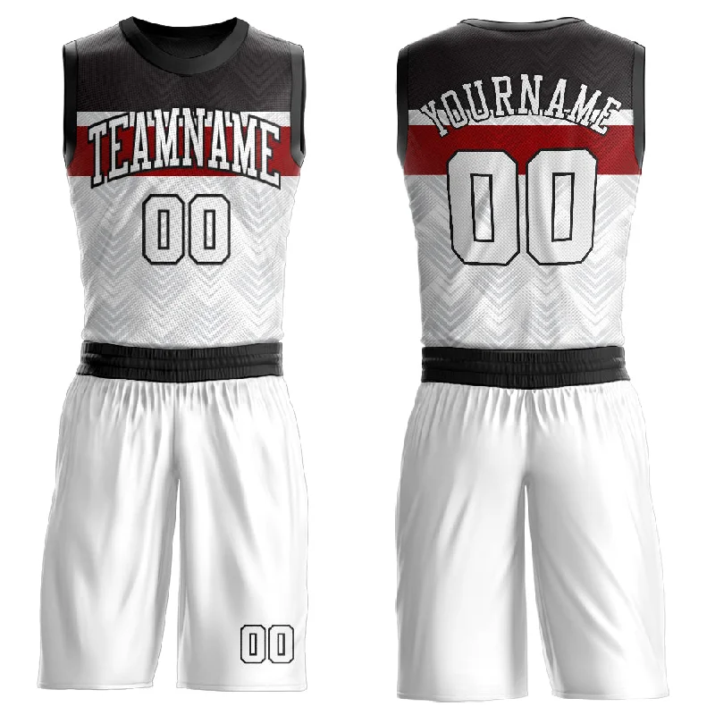 Basketball Jersey With Side Zippers-Custom White Black-Red Round Neck Sublimation Basketball Suit Jersey