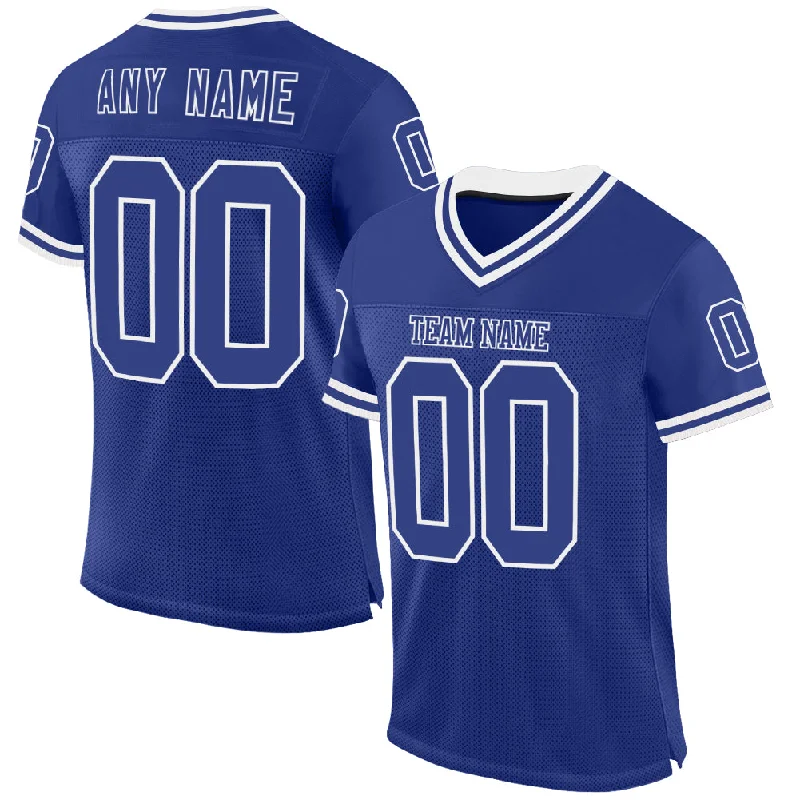 Football Jersey With Temperature Control-Custom Royal White Mesh Authentic Throwback Football Jersey