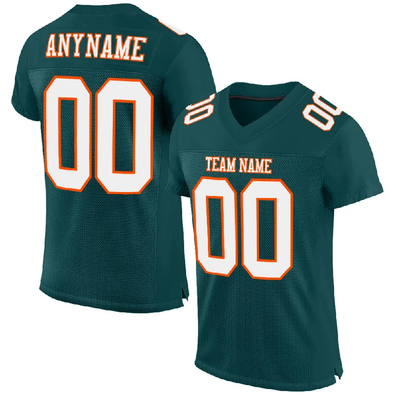 Football Jersey With Graffiti Design-Custom Midnight Green White-Orange Mesh Authentic Football Jersey