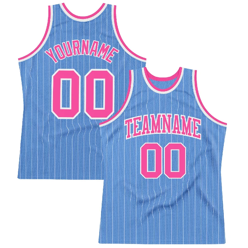 Basketball Jersey With Summer League Theme-Custom Light Blue White Pinstripe Pink Authentic Basketball Jersey