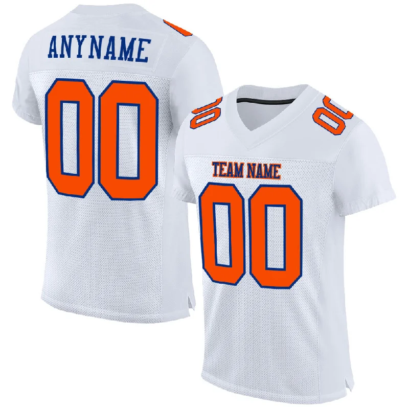 Football Jersey With Anti-Odor Treatment-Custom White Orange-Royal Mesh Authentic Football Jersey