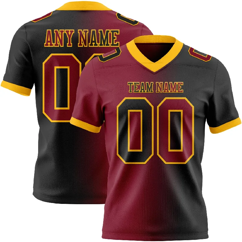 Football Jersey With Bold Graphic Print-Custom Black Crimson-Gold Mesh Authentic Gradient Fashion Football Jersey