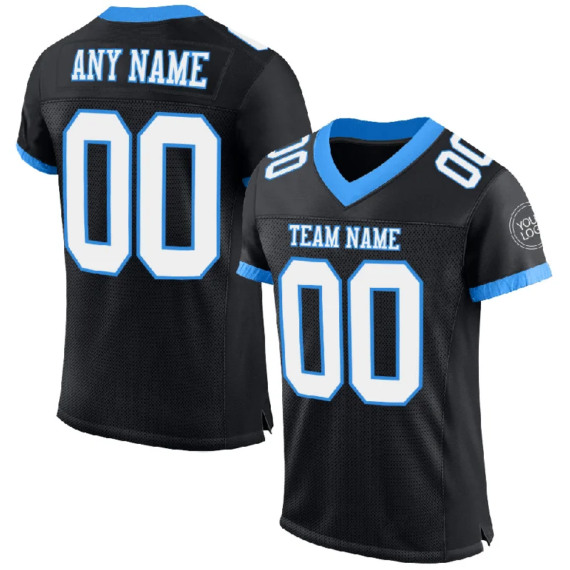 Football Jersey For Summer Games-Custom Black White-Powder Blue Mesh Authentic Football Jersey