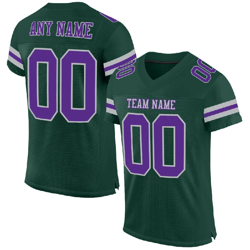 Football Jersey With Custom Font Styles-Custom Green Purple-Gray Mesh Authentic Football Jersey