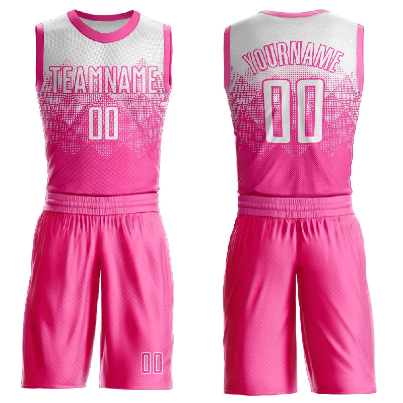 Basketball Jersey With Smart Fabric Technology-Custom Pink White Round Neck Sublimation Basketball Suit Jersey