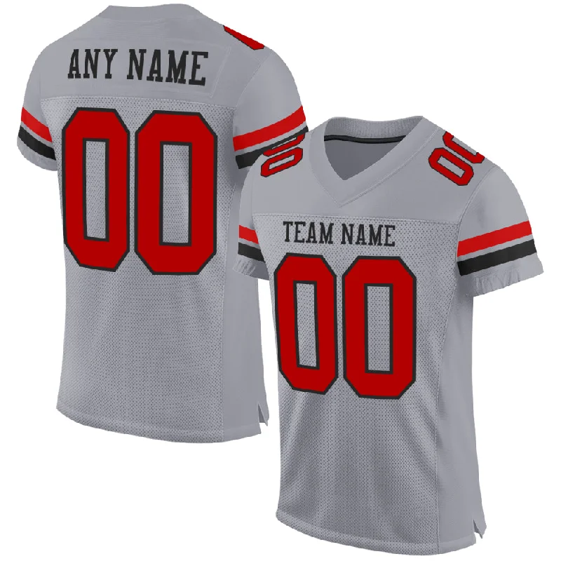 Football Jersey With Screen-Printed Graphics-Custom Gray Red-Black Mesh Authentic Football Jersey