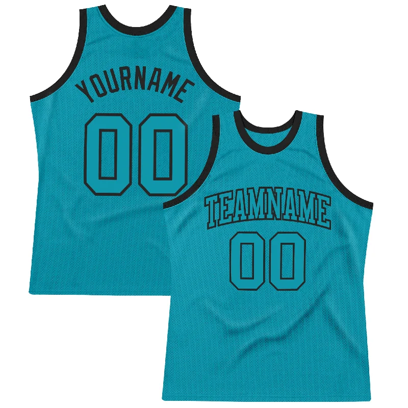 Basketball Jersey With Snap Button Closure-Custom Teal Teal-Black Authentic Throwback Basketball Jersey