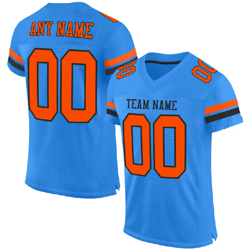 Football Jersey With Extra Ventilation-Custom Powder Blue Orange-Black Mesh Authentic Football Jersey