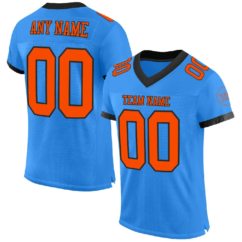 Football Jersey With Color Block Pattern-Custom Powder Blue Orange-Black Mesh Authentic Football Jersey