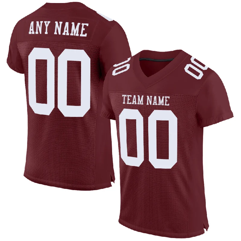 Football Jersey With Player Tribute-Custom Burgundy White Mesh Authentic Football Jersey