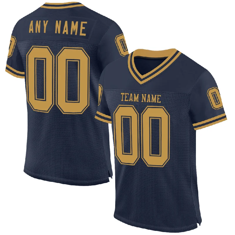 Football Jersey With Classic Football Script-Custom Navy Old Gold Mesh Authentic Throwback Football Jersey