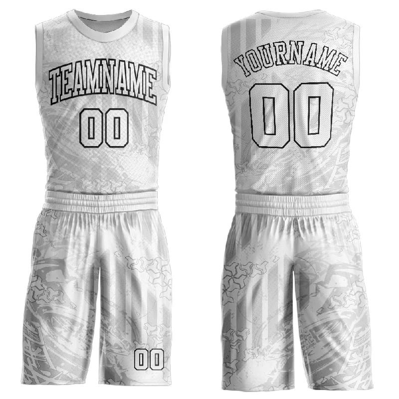 Basketball Jersey With Reinforced Neckline-Custom Gray White-Black Round Neck Sublimation Basketball Suit Jersey