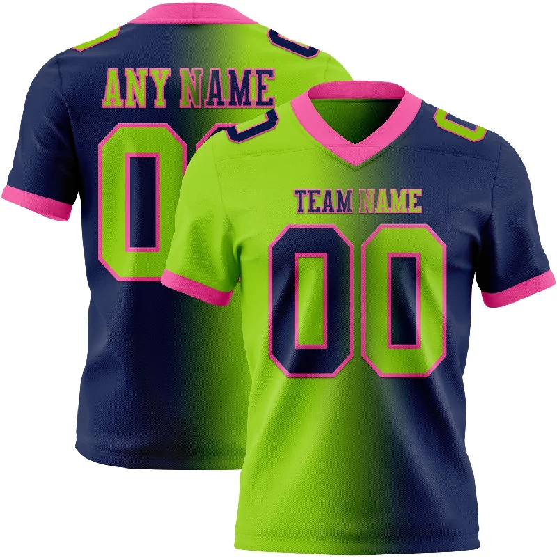 Football Jersey With Embroidery-Custom Navy Neon Green-Pink Mesh Authentic Gradient Fashion Football Jersey