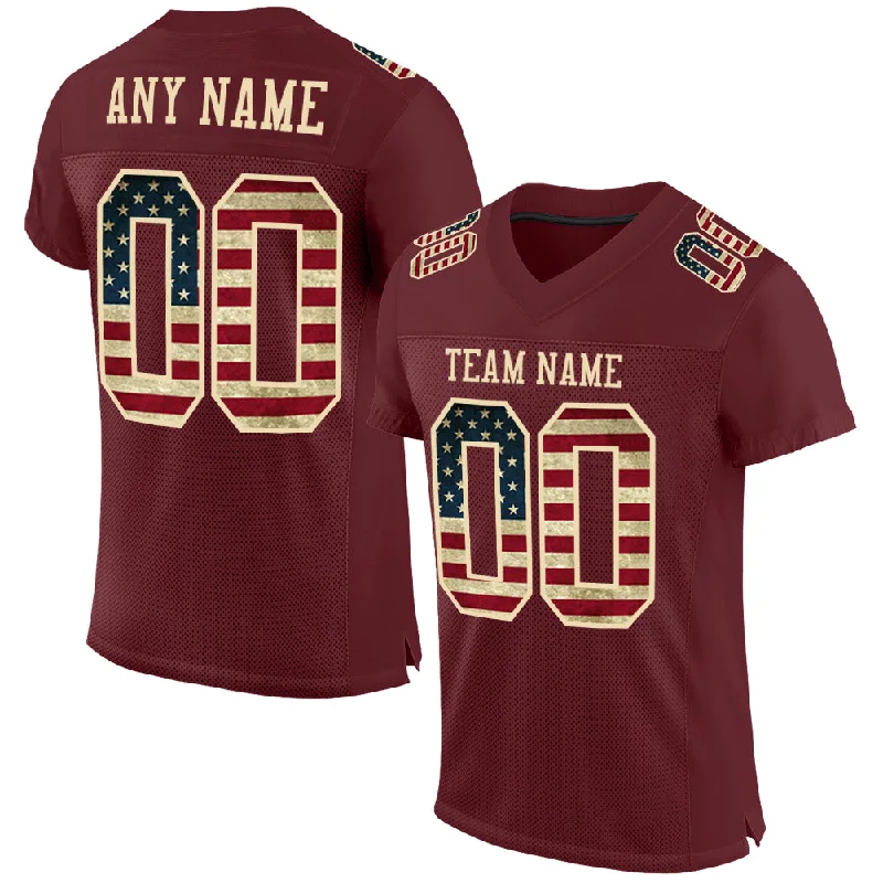 Football Jersey With Sweat Absorption Tech-Custom Burgundy Vintage USA Flag-City Cream Mesh Authentic Football Jersey